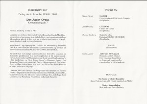 Program til Thomas Sandbergs debutkoncert fra Det Kongelige Danske Musikkonservatorium